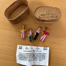 Set Lot 4 Small Handmade Guatemalan Folk Art Worry Dolls w/ Small Box 