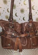 B. Makowsky Eden Belted Handbag  Brown Whiskey Large Leather