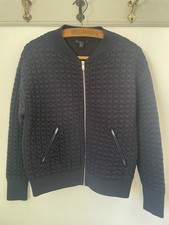 Cos Ladies Zip Up Textured Quilted Heavy Jumper Cardigan Size S Navy Blue