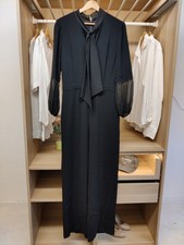 REISS EBONY BLACK JUMPSUIT MEDIUM UK 10 LONG SLEEVE V-NECK TIE SCARF WIDE LEG