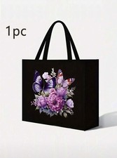 Black Linen Shoulder Tote Bag