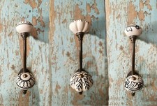 Black & White Ceramic Knob Antique Iron Decorative Hook | Shabby Chic Coat Hook