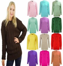Women Chunky Long Sleeve Cable Knit Ladies Knitted Sweater Top Plain Jumper