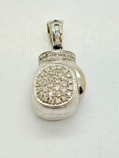 9ct White Gold CZ Hollow Boxing Glove Pendant