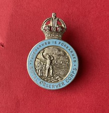 Vintage Kings Crown Royal Observer Corps Workers Enamel Lapel Badge WW2