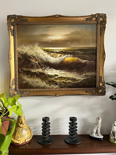 Mid century oil canvas - oil,