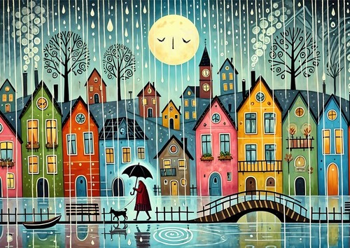 Colorful whimsical town - colorful,
