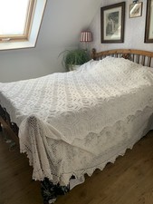 Stunning Vintage King Size Cotton Crochet Bedspread Throw