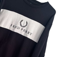 Fred Perry Mens Embroidered Logo Spellout Dark Blue Crewneck Sweatshirt Medium