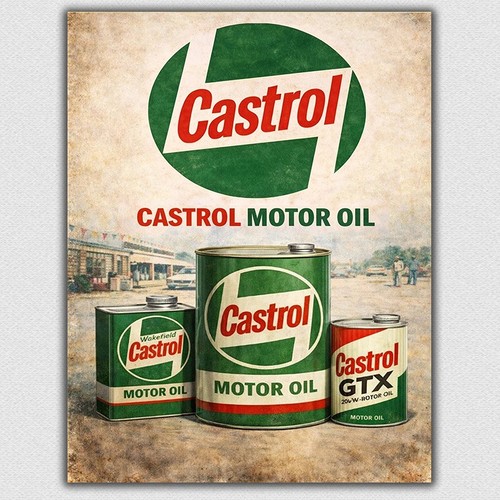 Castrol motor oil sign - oil, metal