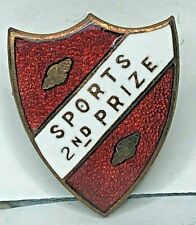 Vintage School  Sports 2nd prize Enamel Badge Red /White 19 x 23 mm 1970's