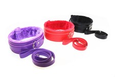 Colors Faux Leather Fur Dungeon Party Restraint Lead Collar Necklace Wrist Cuffs