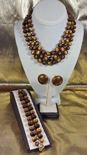 Trifari three strand brown - trifari,