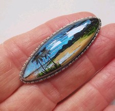 THOMAS MOTT Vintage Sterling Silver Butterfly Wing Beach Scene Brooch R4M