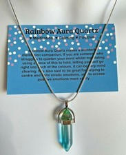Titanium Aura Rainbow Quartz Crystal Pendant Gemstone Necklace Healing + card