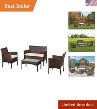 Family-Friendly Heavy Duty Rattan Outdoor Lounge Set with Cushions and Table