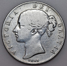 1844 VICTORIA YOUNG HEAD SILVER CROWN, CINQ STOPS, BRITISH COIN, FINE
