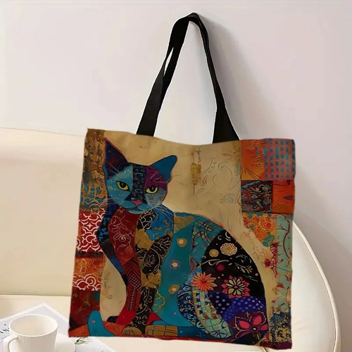 Cat floral tote bag - cat, –