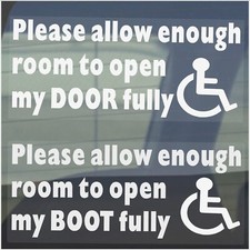 Please Allow Enough Room To Open My Door Boot Fully Sign Disabled Car Stickers