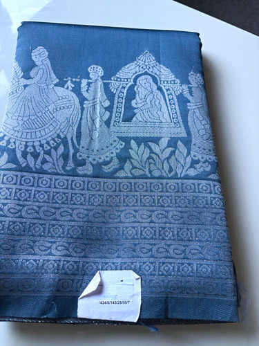 Steel blue silk - steel, floral