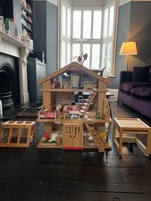 Rare Battat 1:12 Wooden Dolls House + Furniture, Greenhouse, Garage & Car