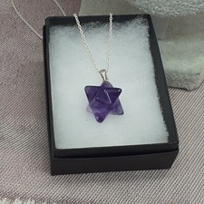 Merkaba Sterling Silver 925 Pendant Amethyst-Psychic abilities- Gift Box