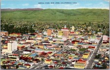 SAN JOSE, California Postcard "Aerial View" Panorama / Kropp Linen / Dated 1947
