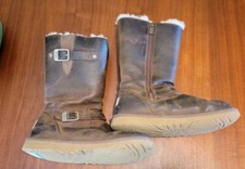 UGG Boots Kensington Brown Leather Sherpa Buckles Zip S/N 1969 Women's US Size 5