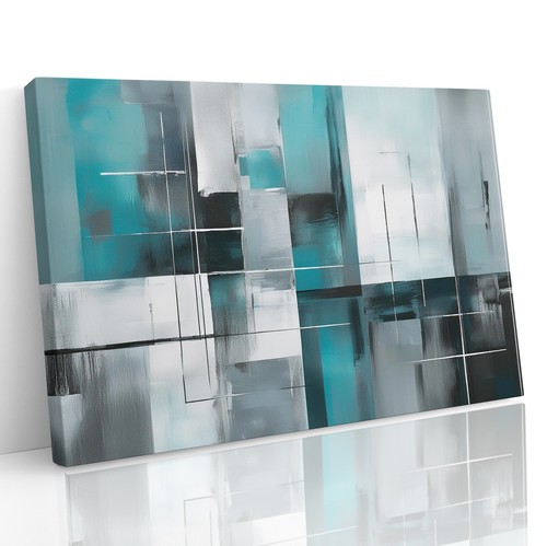 Teal grey abstract geometric - teal,