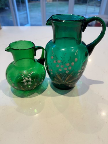 Pair antique green glass - of,