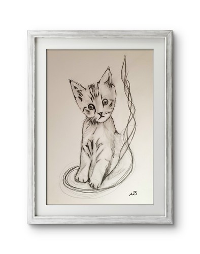 Sitting kitten 12x16 - sitting, original
