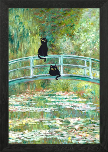 Cat water lily pond bridge - cat,