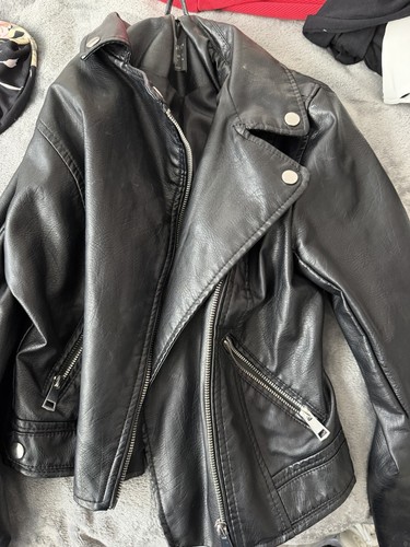 Primark black leather biker - leather,