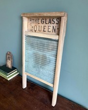 Vintage The Glass Queen Wooden and Glass Washboard Kitchen Utility