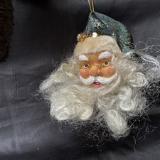 Vintage Santa Claus Face Head Christmas Ornament Old World Curly Beard 