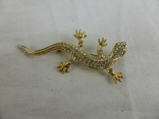 Gold Toned Lizard Jewelled Brooch Unboxed