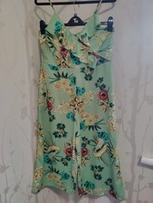 Ladies Apple Green Floral Print 3/4 Length Jumpsuit Size 14 By QED London