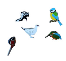 Birds RSPB Pin Badge 5 Bundle Lot Blue Tit Kingfisher Bullfinch Ptarmigan Tern