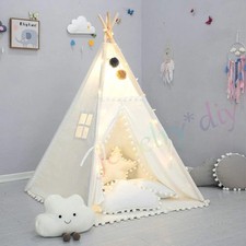 🔥2025 New Large Canvas Kids Teepee Star Wood Indian Tent Child Play House UK.