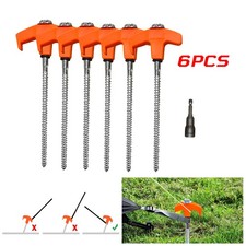 6Pc Metal Screw In Tent Pegs