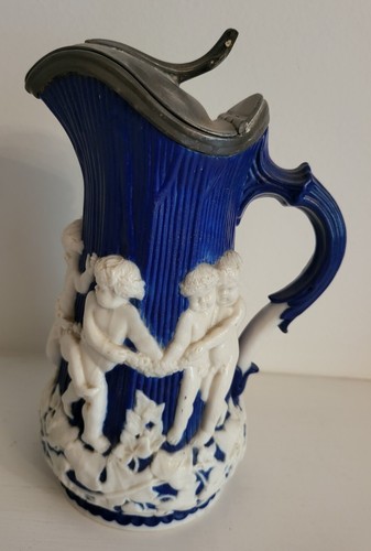 Minton parian blue jug - minton, white