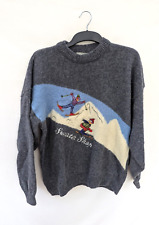 Sweater Shop Jumper Mens Large Ski Skier 100% Wool Sweater Mountain Vtg England