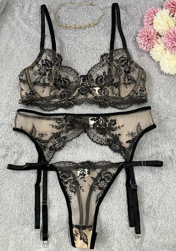 Black lace piece lingerie - black,