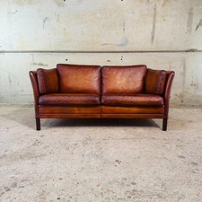Vintage Hans Mogensen 1970s Tan Leather 2 Seater Sofa — Sleek & Elegant #A761