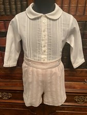 Sarah Louise Beige & White Special Occasion Romper Buster Suit - 12M - New