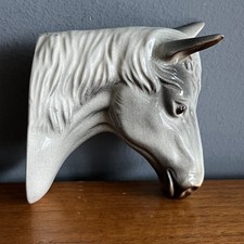 Vintage Pottery Grey Horse Head Wall Plaque 8cm