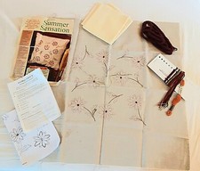 Floral Embroidery Cushion Kit - Printed Fabric etc + Piping  44cm x 44cm Started