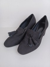 Next Womens Block Heel Tassel Loafers UK Size 6 Black Suede Forever Comfort