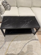 Coffee Table End Centre Rectangular 2 Tier Storage Unit Black Marble Effect