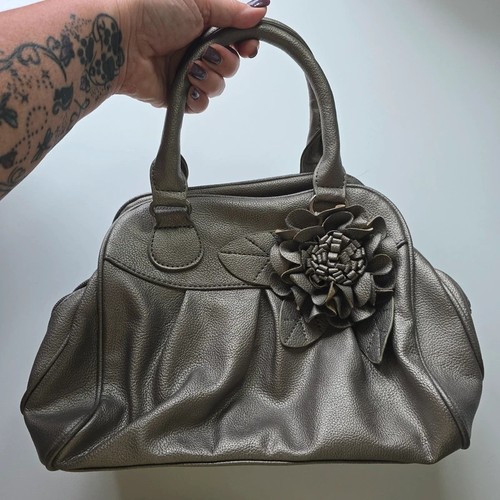Metallic taupe floral slouch - floral,